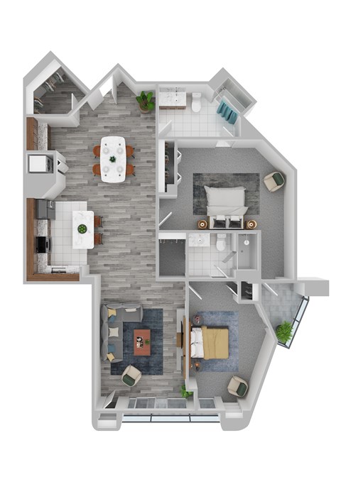 Floor plan for 2 beds, 2 baths, 1300 sqft